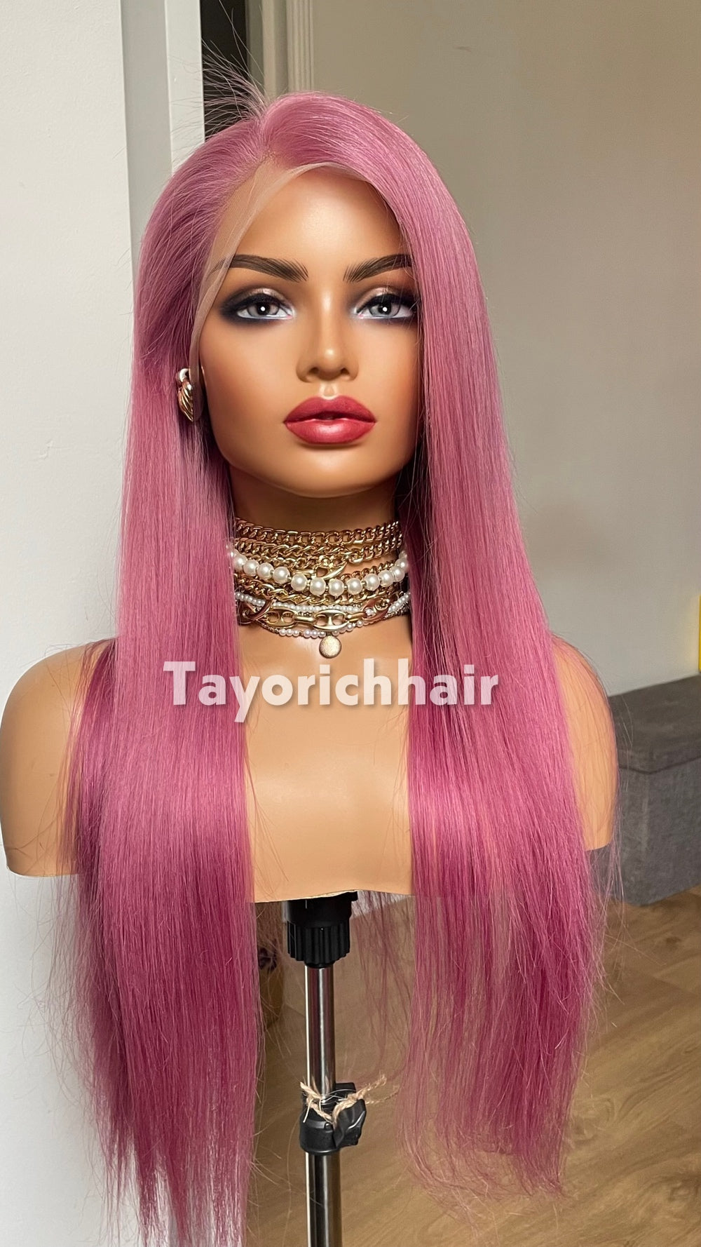 22-Inch Pastel Pink Straight Human Hair Wig – 13x4 Lace, 150% Density