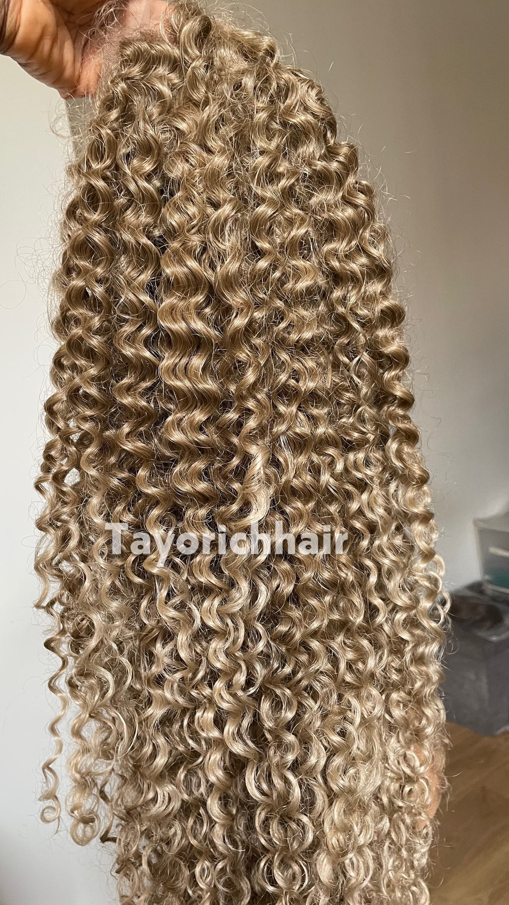 TayoRichHair | 24" Natural Ash Blonde Deep Spiral Curl Lace Front Wig (13x6 Lace)