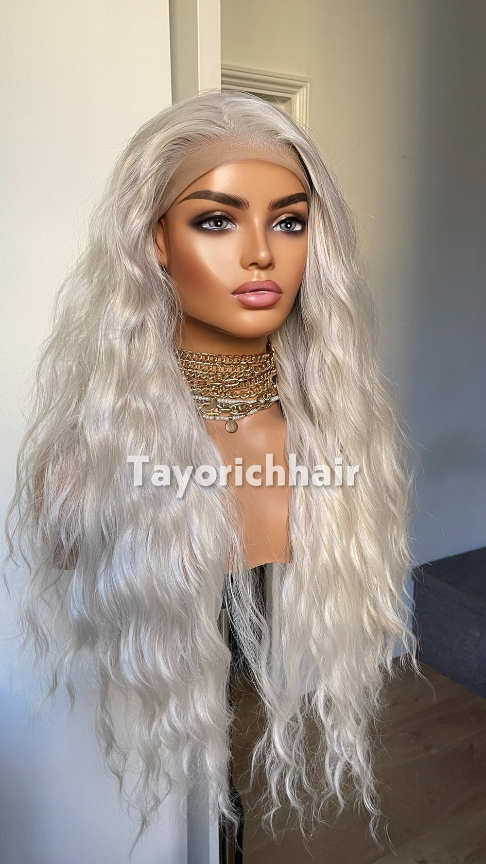 Tayorichhair Icy Platinum Blonde Loose Curls Wig – 24" Heat Safe Synthetic