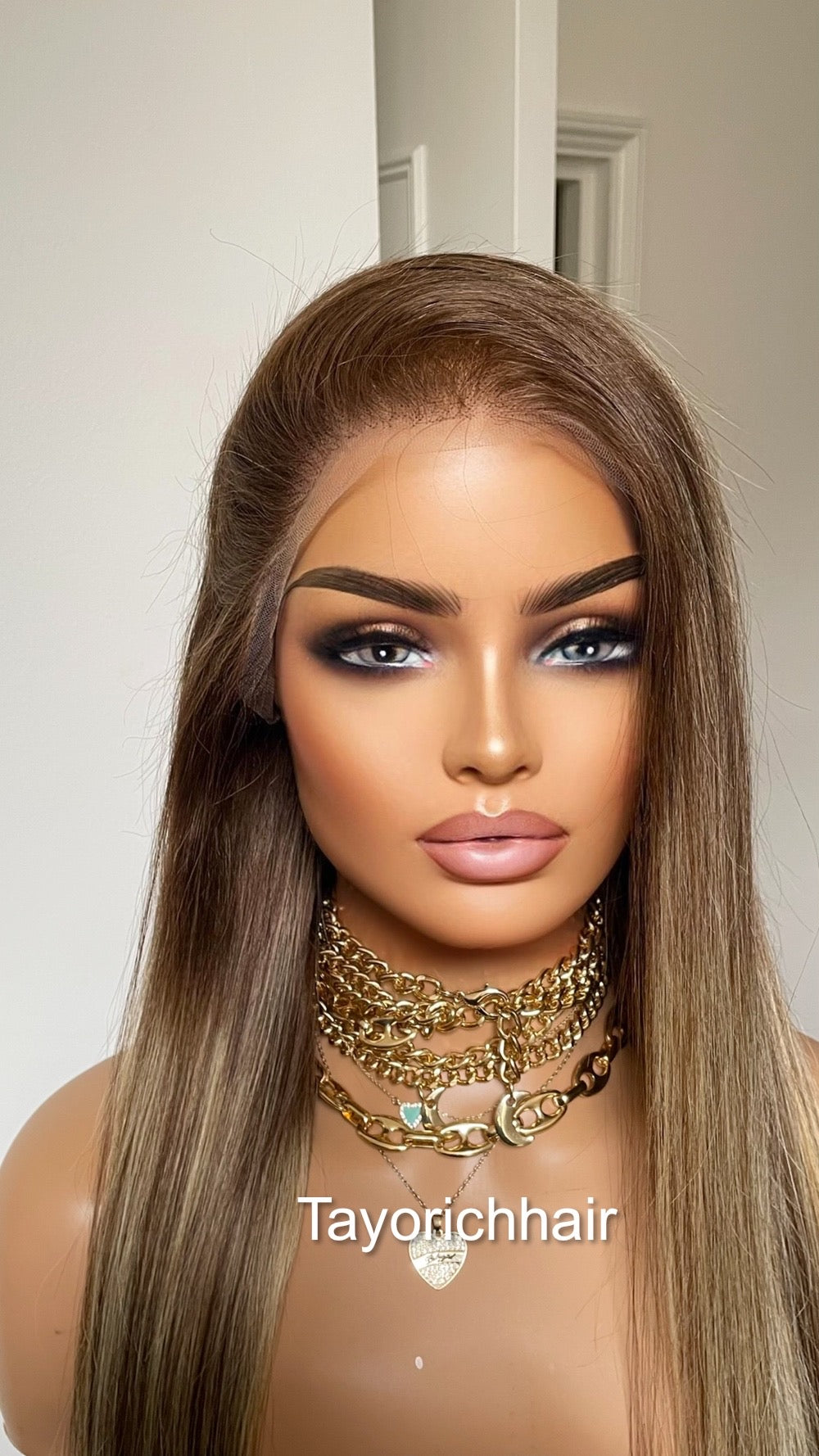 Ombre Balayage Brazilian Human Hair Wig•13x4 HD Lace Wig•Dark Brown Roots 26 Inches Long Straight Hair Wig•Ready To Ship Wig For Hairloss