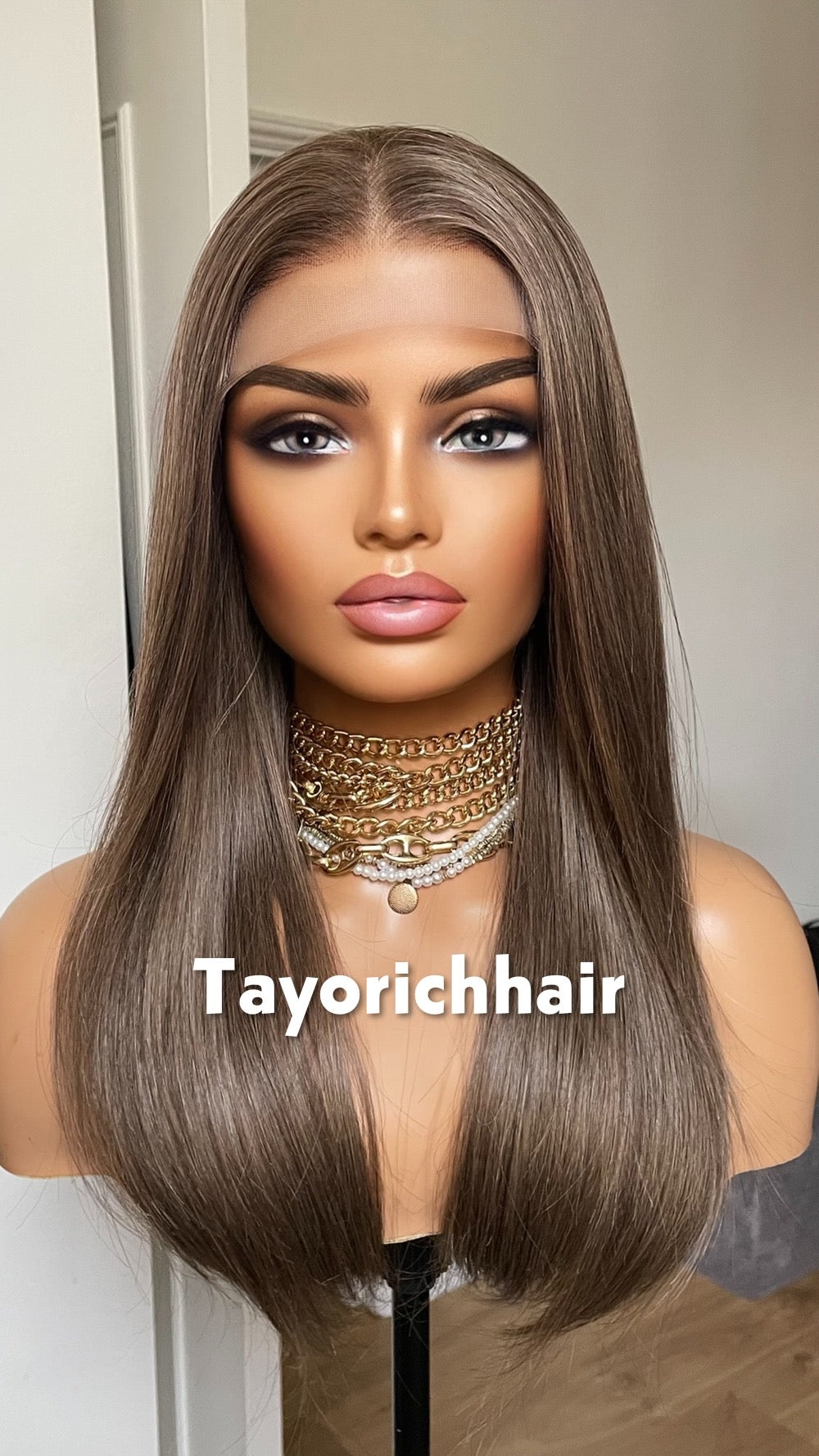 Dark Ash Blonde Straight Wig- 16 Inch Lace Front, Heat Resistant Synthetic Hair