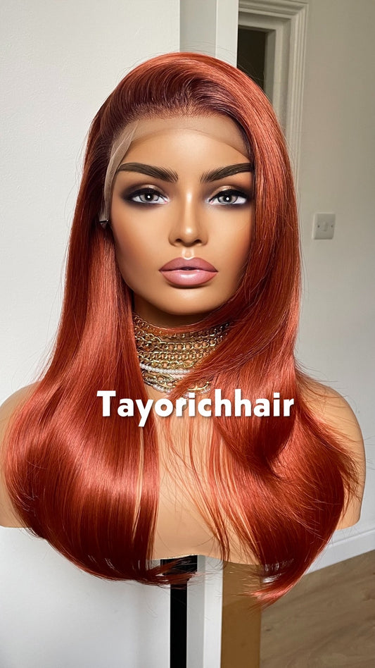 Fiery Copper Red Lace Front Wig: 16 Inch Heat Resistant Hair