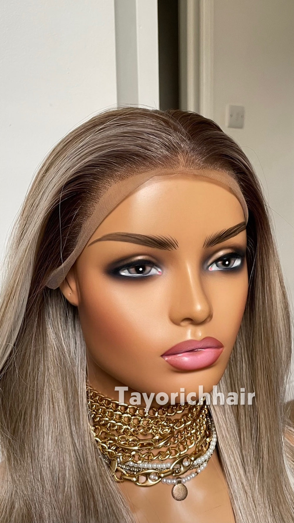 Dark Ash Blonde Wig With Highlights; Heat Safe Synthetic