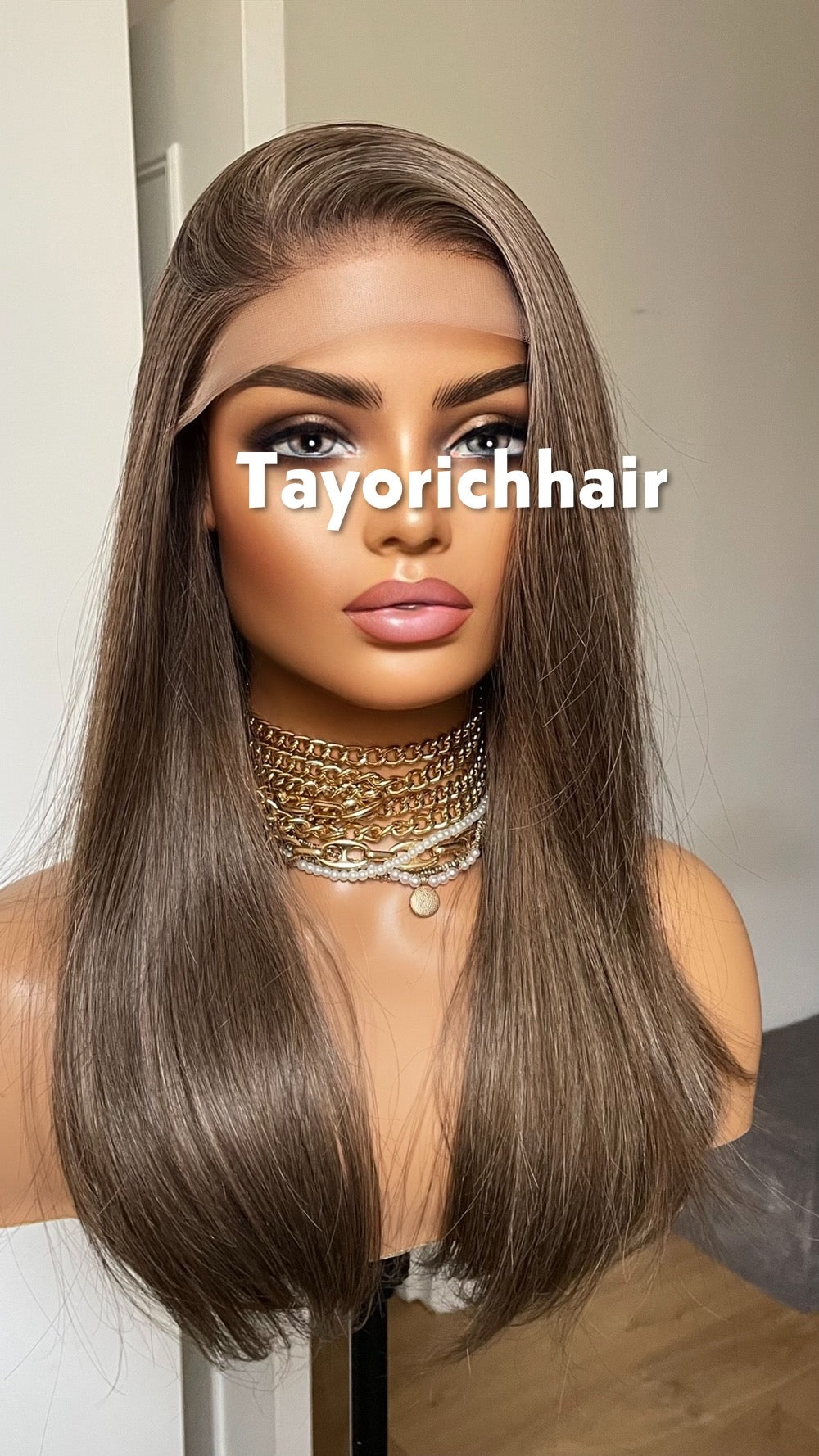 Dark Ash Blonde Straight Wig- 16 Inch Lace Front, Heat Resistant Synthetic Hair