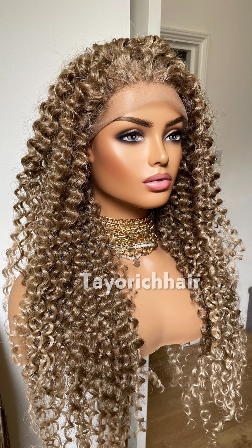 TayoRichHair | 24" Natural Ash Blonde Deep Spiral Curl Lace Front Wig (13x6 Lace)