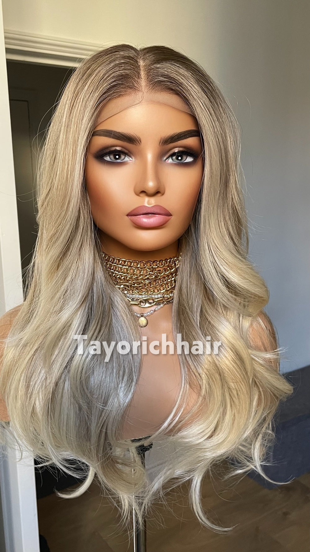 Medium Ash Blonde Wig with Soft Highlights | 22” Layered Wavy Lace Front Wig | Natural Looking Glueless Wig | Tayorichhair