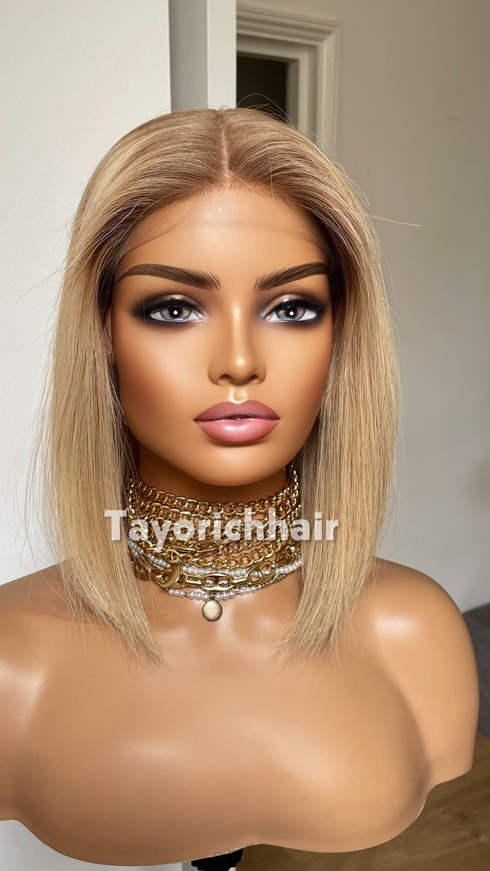 Glueless 12 Inch Blonde Bob Human Hair Wig - 150% Density, Silk Top European Virgin Hair