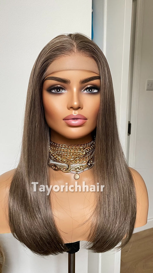 TayoRichHair | 16" Dark Ash Blonde Straight Lace Front Wig (13x4 Lace, Beginner Friendly)