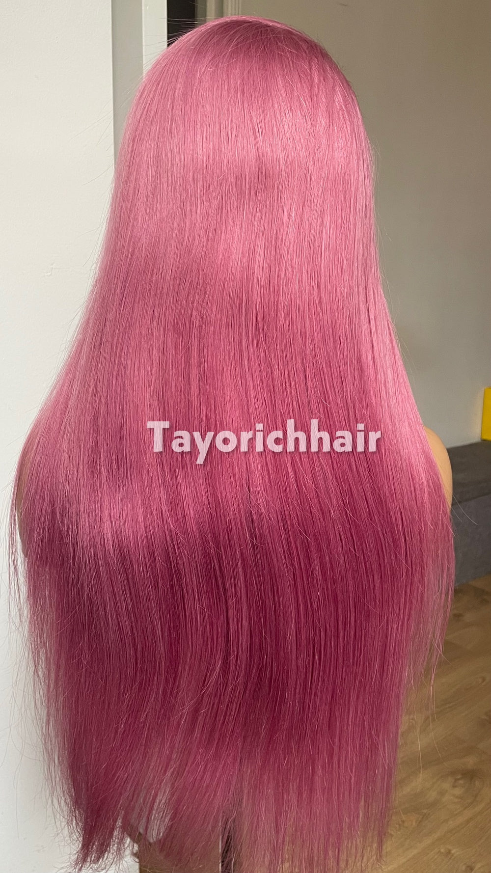22-Inch Pastel Pink Straight Human Hair Wig – 13x4 Lace, 150% Density