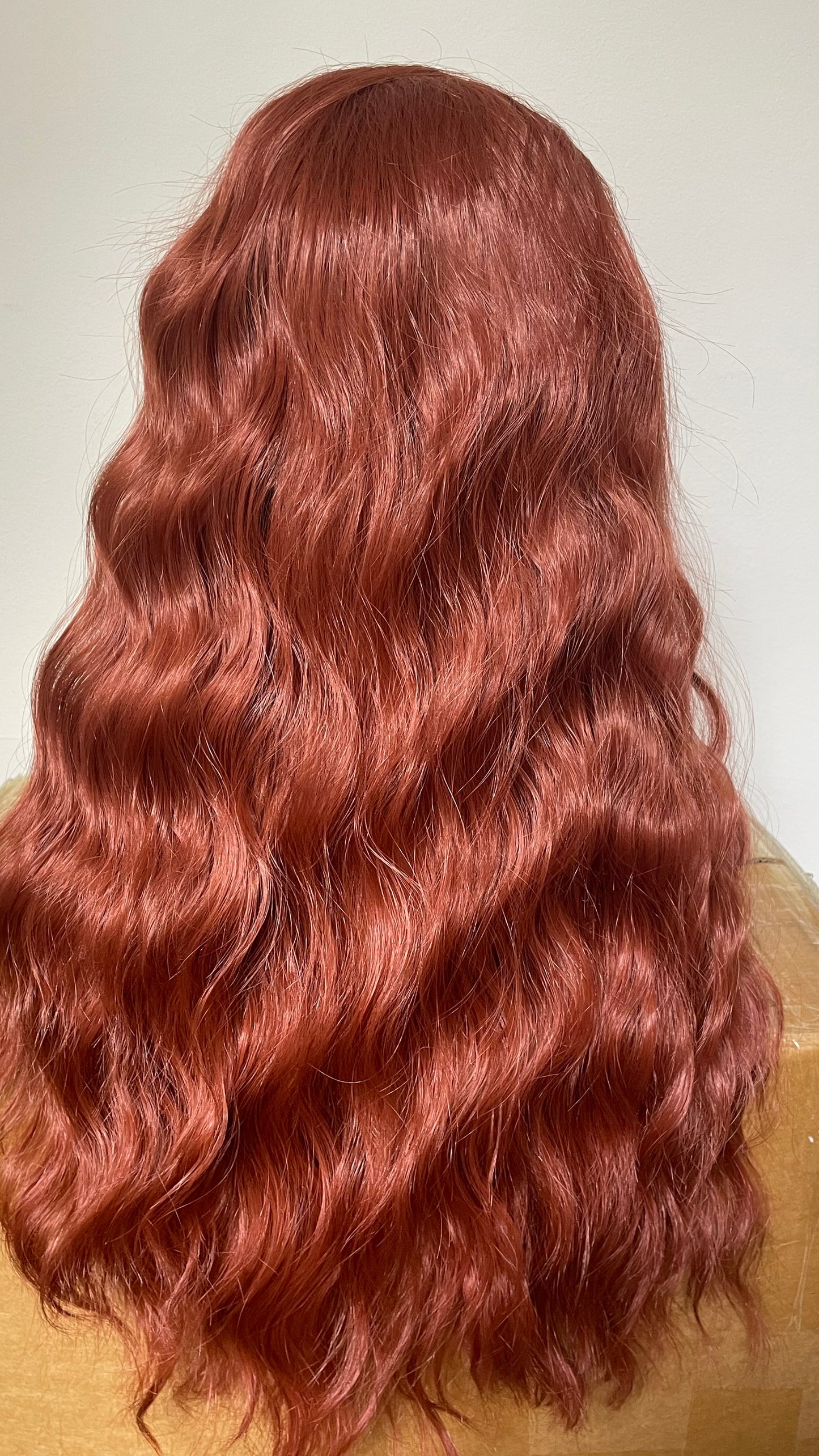 Copper Red Synthetic Lace Wig/ 13x4 Wide Swiss Lace/  22 Inches Free Part Wig Wavy Dark Red Hair Synthetic Wig For Women Dark Auburn Wig