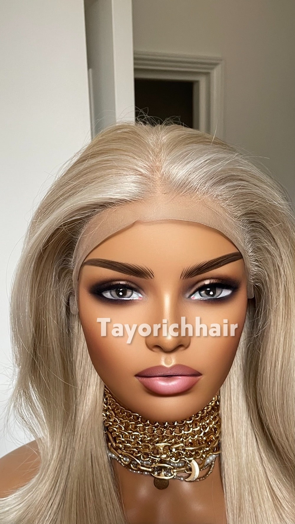 Light Honey Blonde Wig With Highlights; Curtain Bangs, Lace Front Synthetic Wig