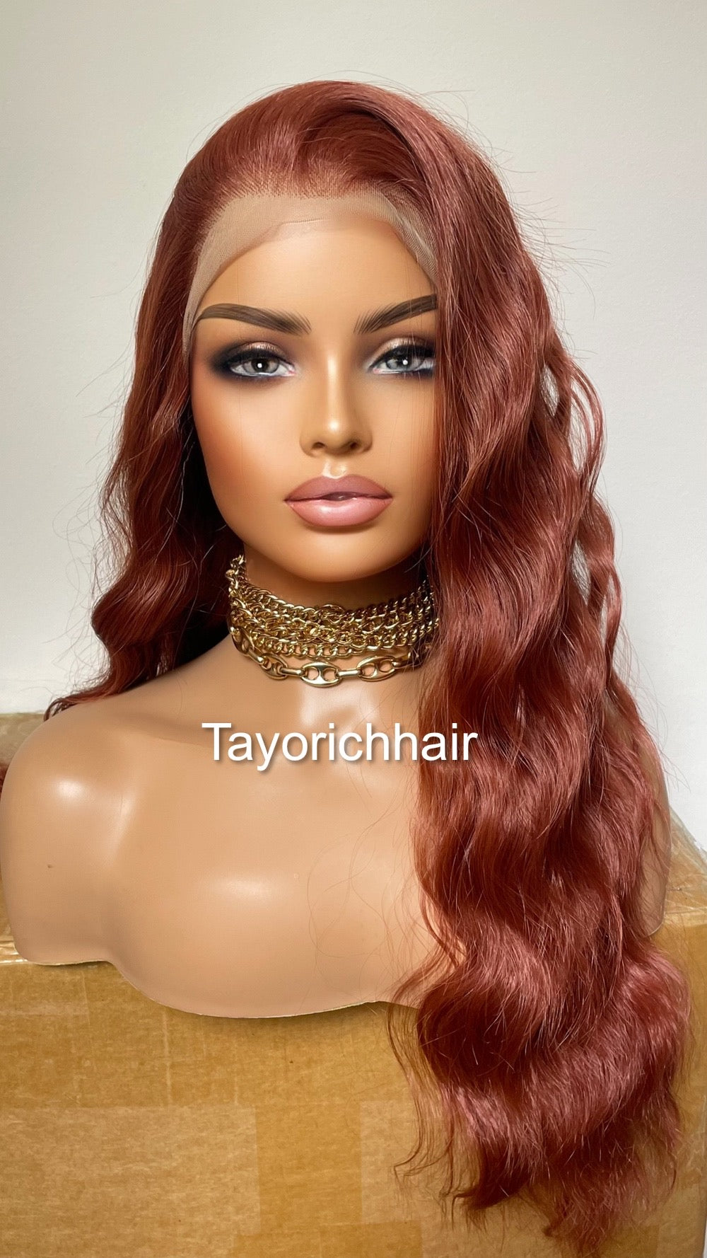 Copper Red Synthetic Lace Wig/ 13x4 Wide Swiss Lace/  22 Inches Free Part Wig Wavy Dark Red Hair Synthetic Wig For Women Dark Auburn Wig
