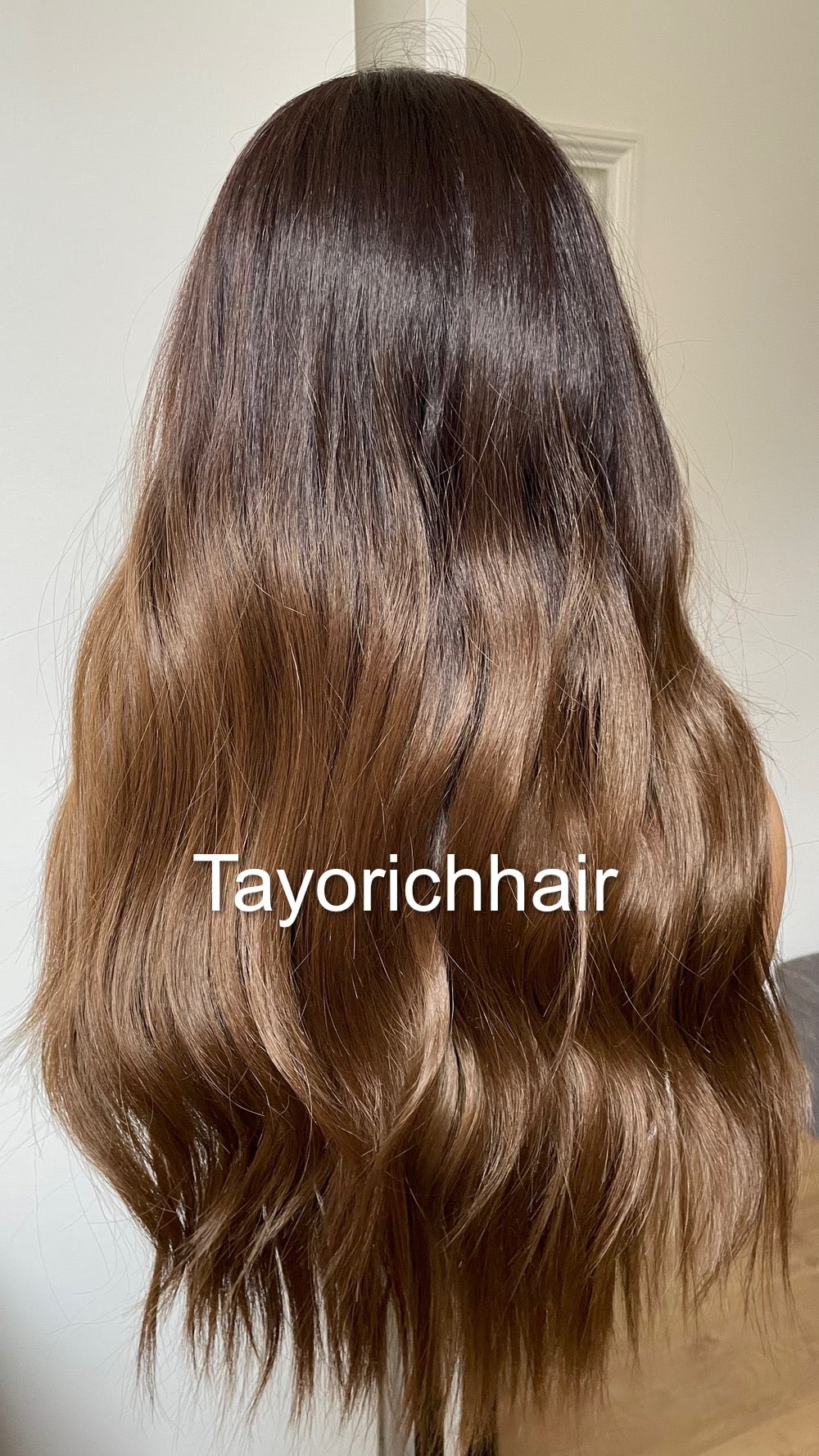 Brown And Black Synthetic Lace Front Wig With Black Roots/Middle Part Brown Wig With 13 By 6 Lace Frontal/Wigs For Brunettes By Tayorichhair