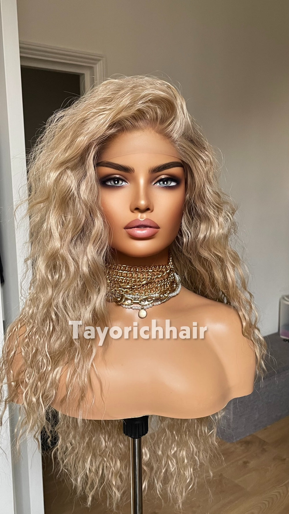 Medium Blonde Curly Wig | 10” Front 20” Back | Heat Safe Synthetic Lace Front Wig | 13x3 Transparent Lace | Small Cap | Tayorichhair