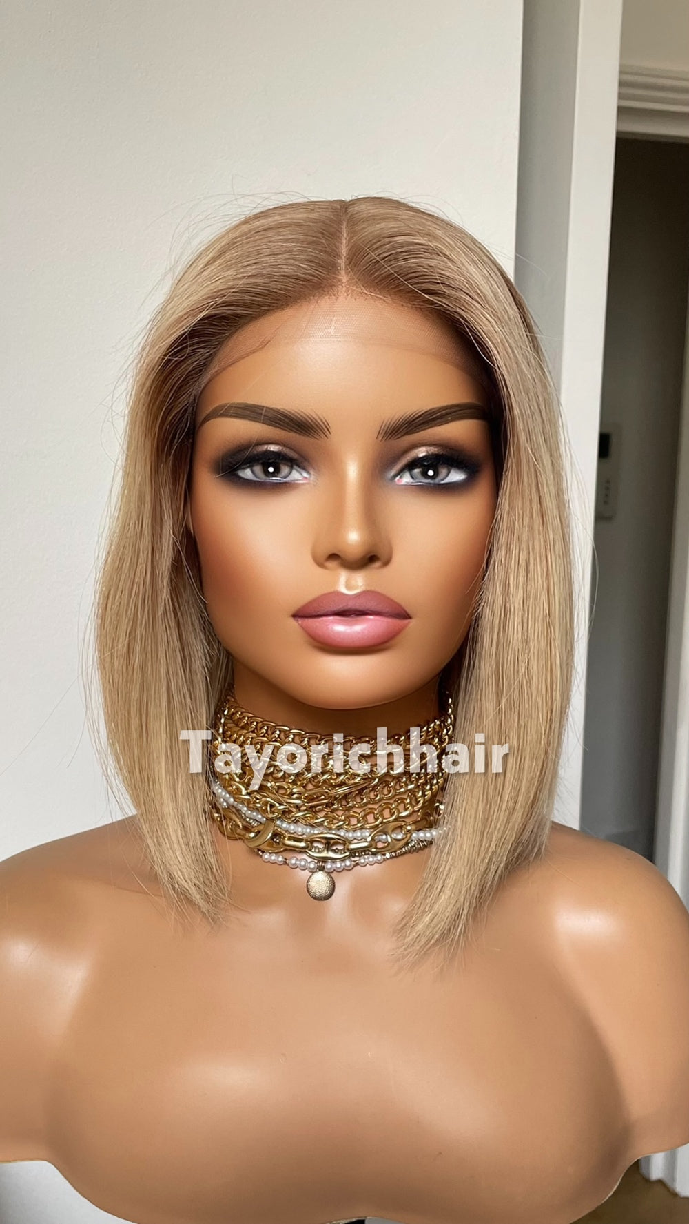 Glueless 12 Inch Blonde Bob Human Hair Wig - 150% Density, Silk Top European Virgin Hair
