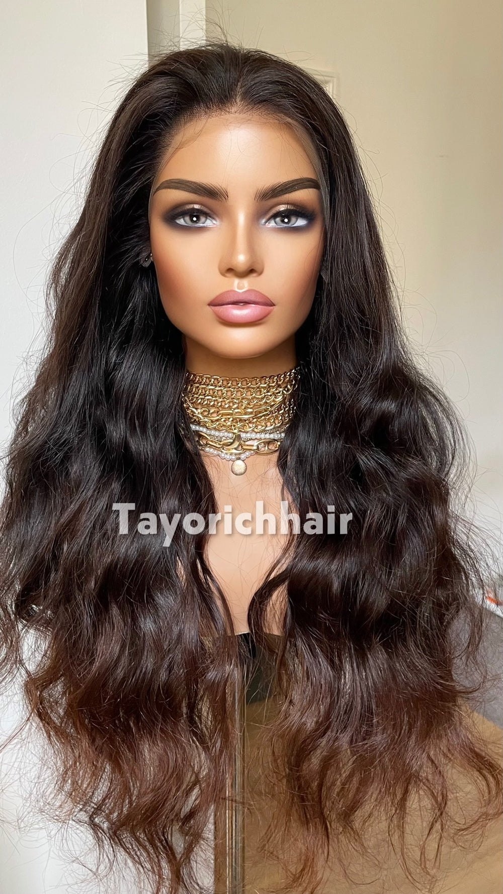 Ombre Black to Brown Human Hair Lace Front Wig | 24” Wavy HD Lace Wig | 13x4 Glueless Wig | 100% Human Hair | Tayorichhair