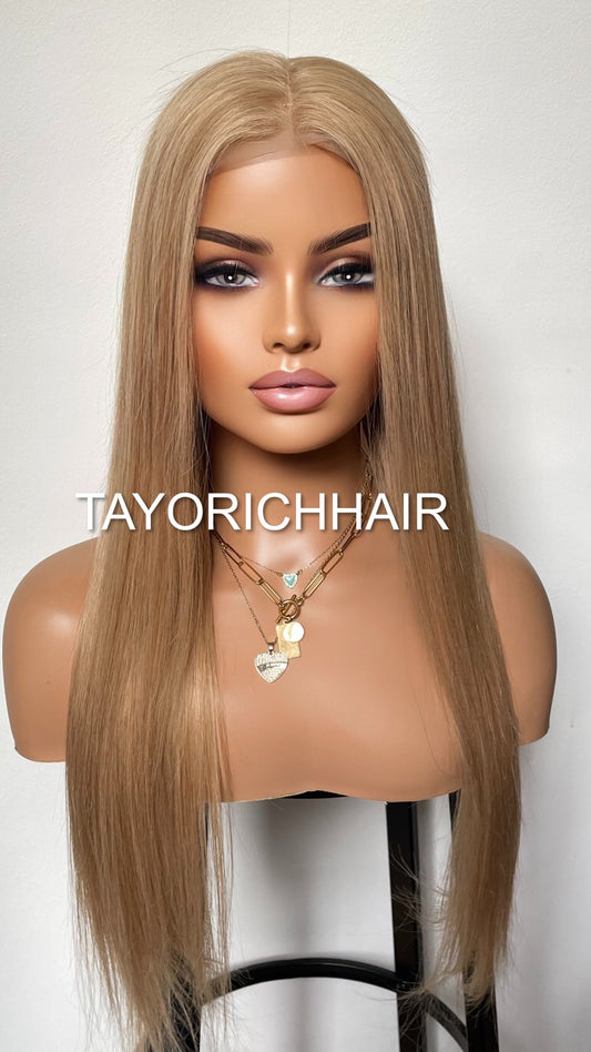 Warm Blonde Long Straight Real Hair Lace Front Wig 24 Inches/13x6 Swiss Lace/Low Density Blonde Real Hair Wig For Women