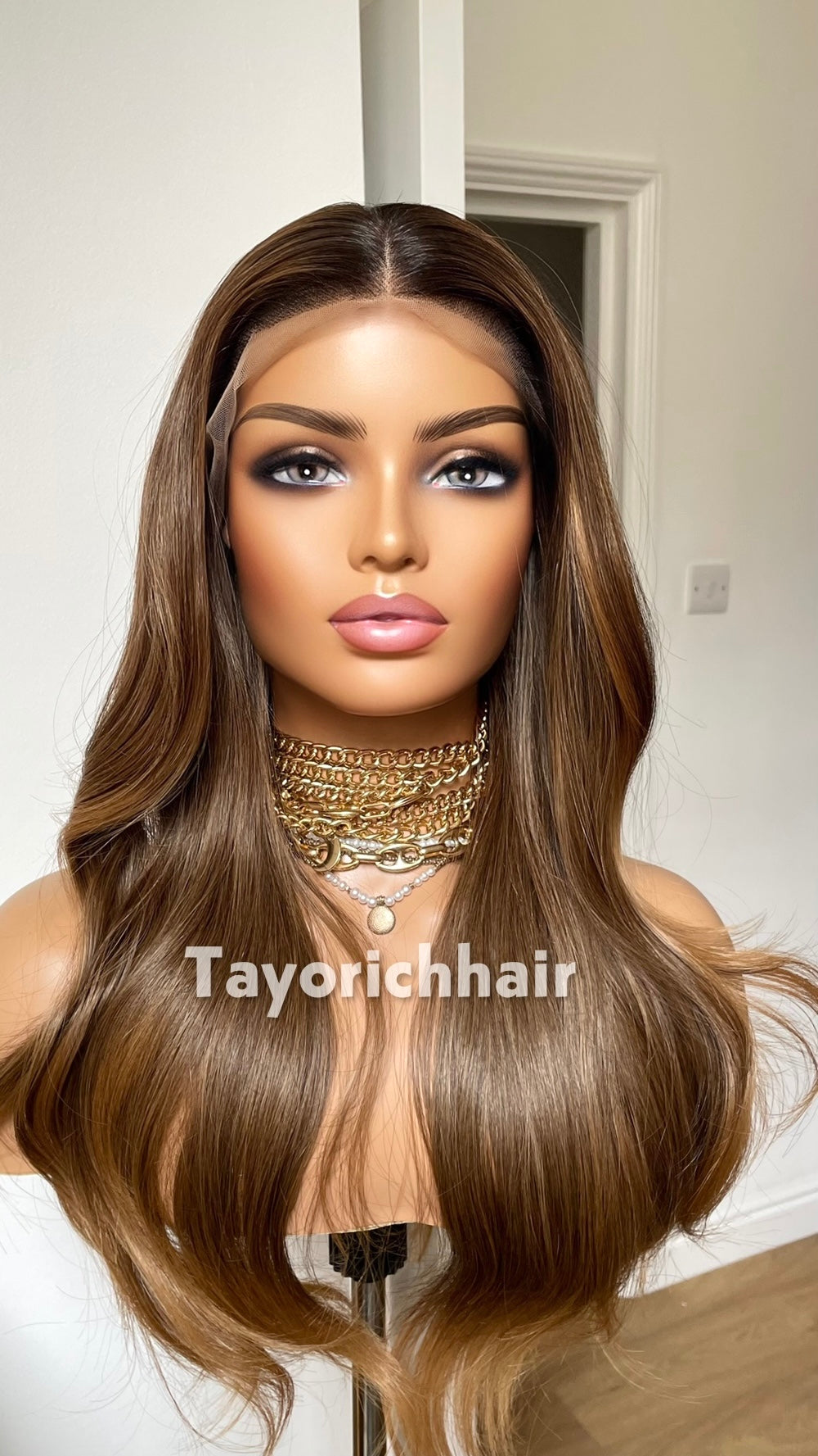 Mixed Caramel Brown Heat Safe Synthetic Lace Front Wig | 20” Wavy Wig | 13x4 Transparent Lace | Middle Part | Tayorichhair