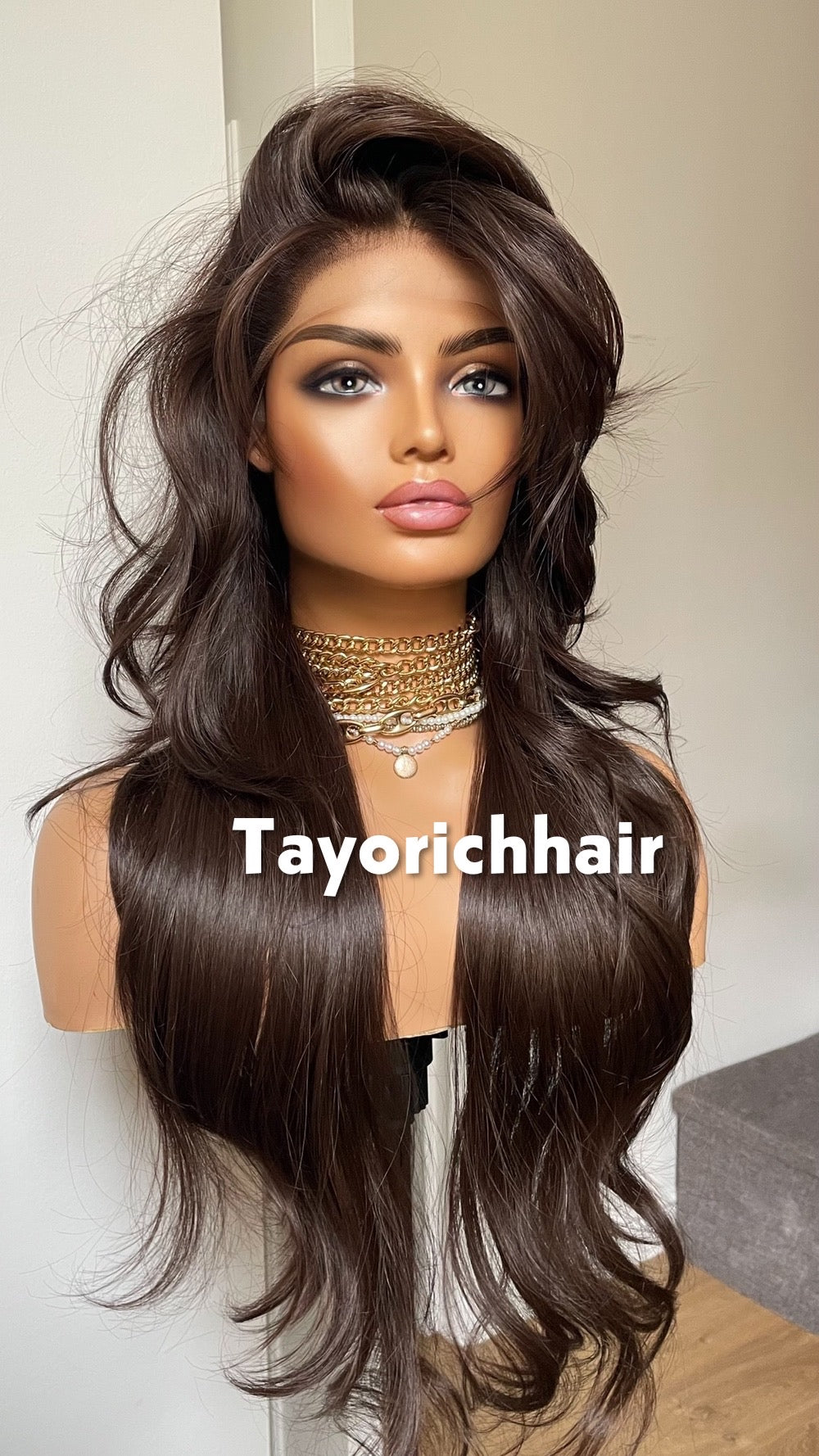 Tayorichhair Dark Brown Layered Glueless Synthetic Lace Front Wig (10"-22")