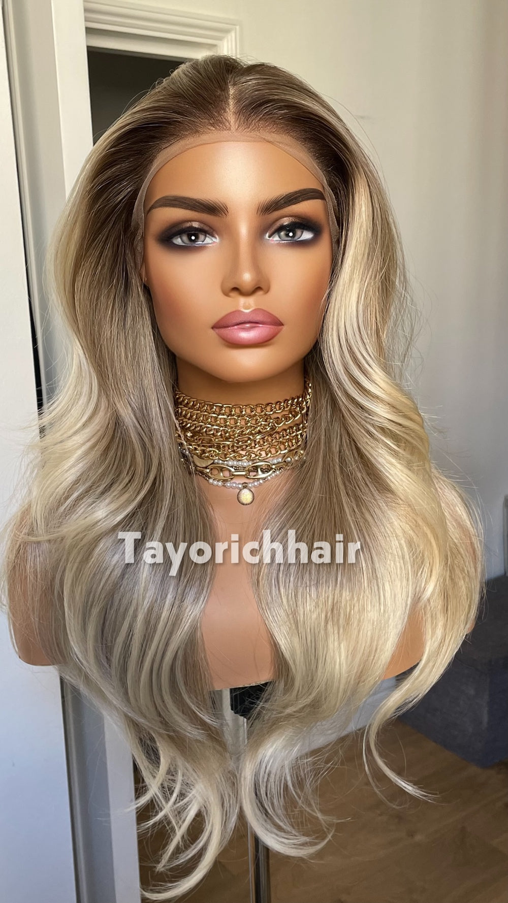 Medium Ash Blonde Wig with Soft Highlights | 22” Layered Wavy Lace Front Wig | Natural Looking Glueless Wig | Tayorichhair