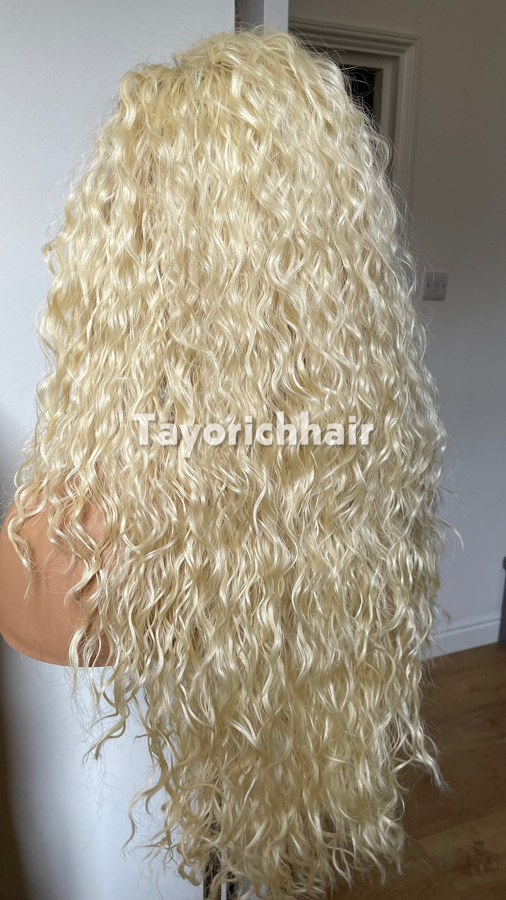 Bleach Blonde Curly Wig with Dark Roots | 20” Lightweight