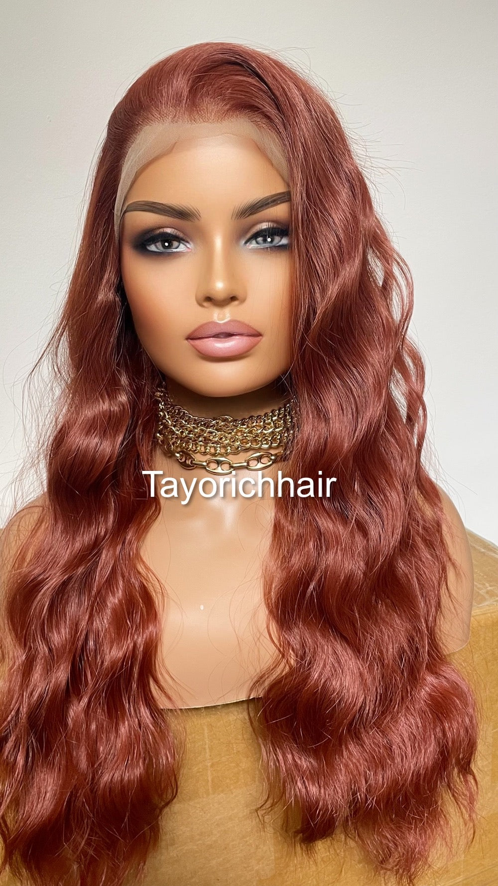 Copper Red Synthetic Lace Wig/ 13x4 Wide Swiss Lace/  22 Inches Free Part Wig Wavy Dark Red Hair Synthetic Wig For Women Dark Auburn Wig