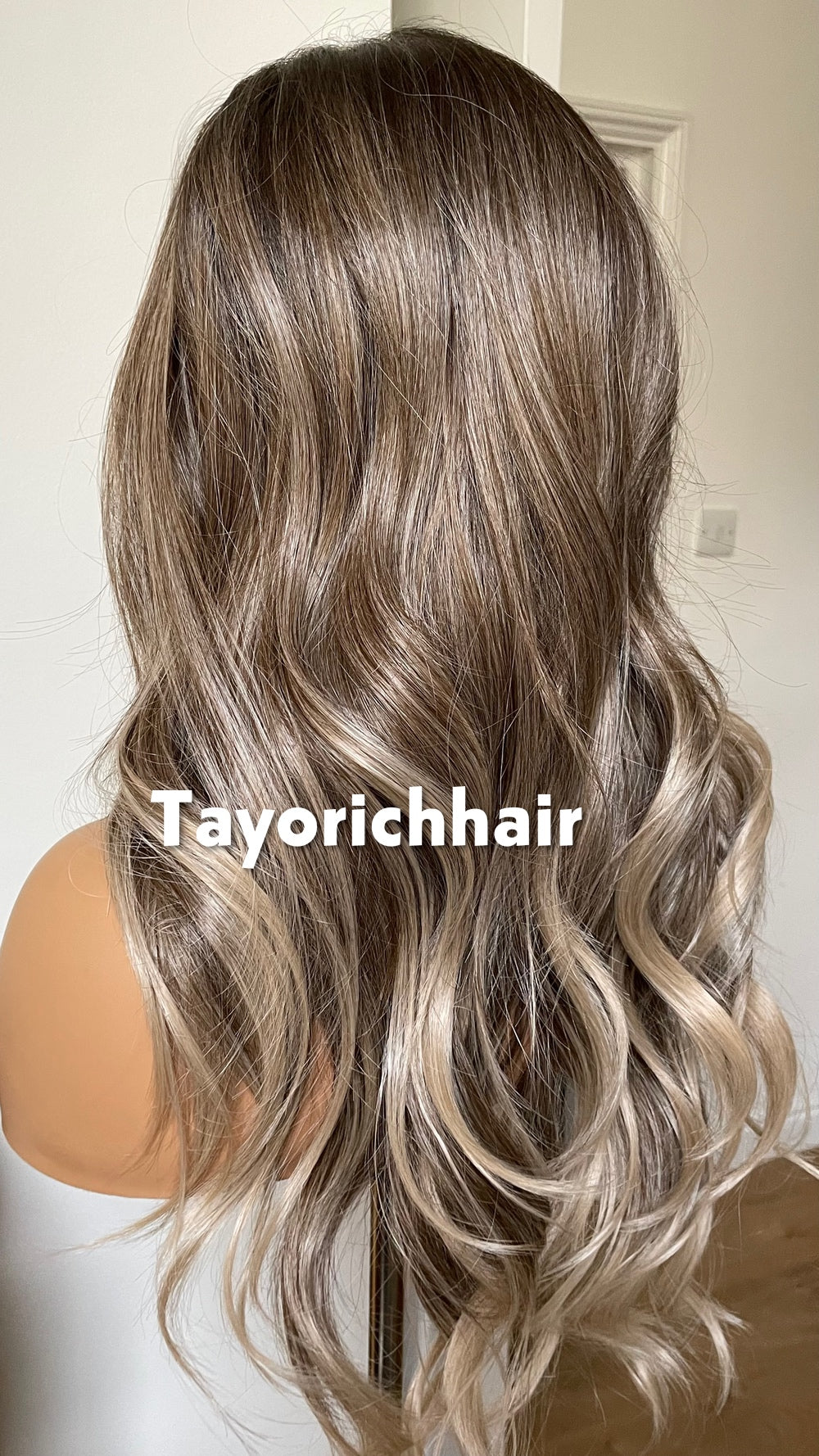 Tayorichhair 20" Dark Ash Blonde Wavy Synthetic Wig – 13x4 Transparent Lace, Glueless Money Piece Highlights (150% Density)