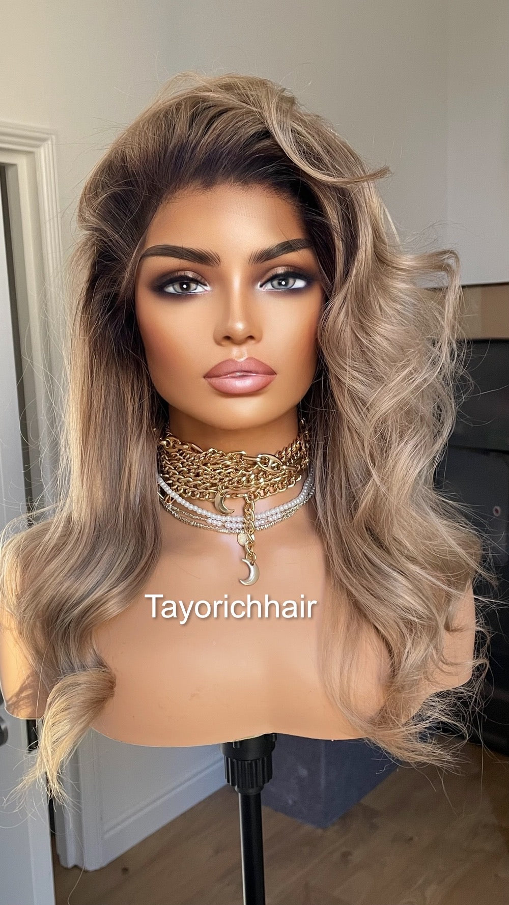 Dark Ash Blonde Short Real Hair With Dark Roots/ 13x4 HD Lace Front Wavy Real Hair Wig/ Small Cap/ Real Hair Wig/Daily Wear Wig For Women
