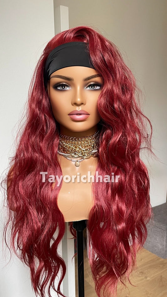 Deep Red Ponytail Wig: Heat-Friendly Synthetic Hair, 22-Inch Layered Waves