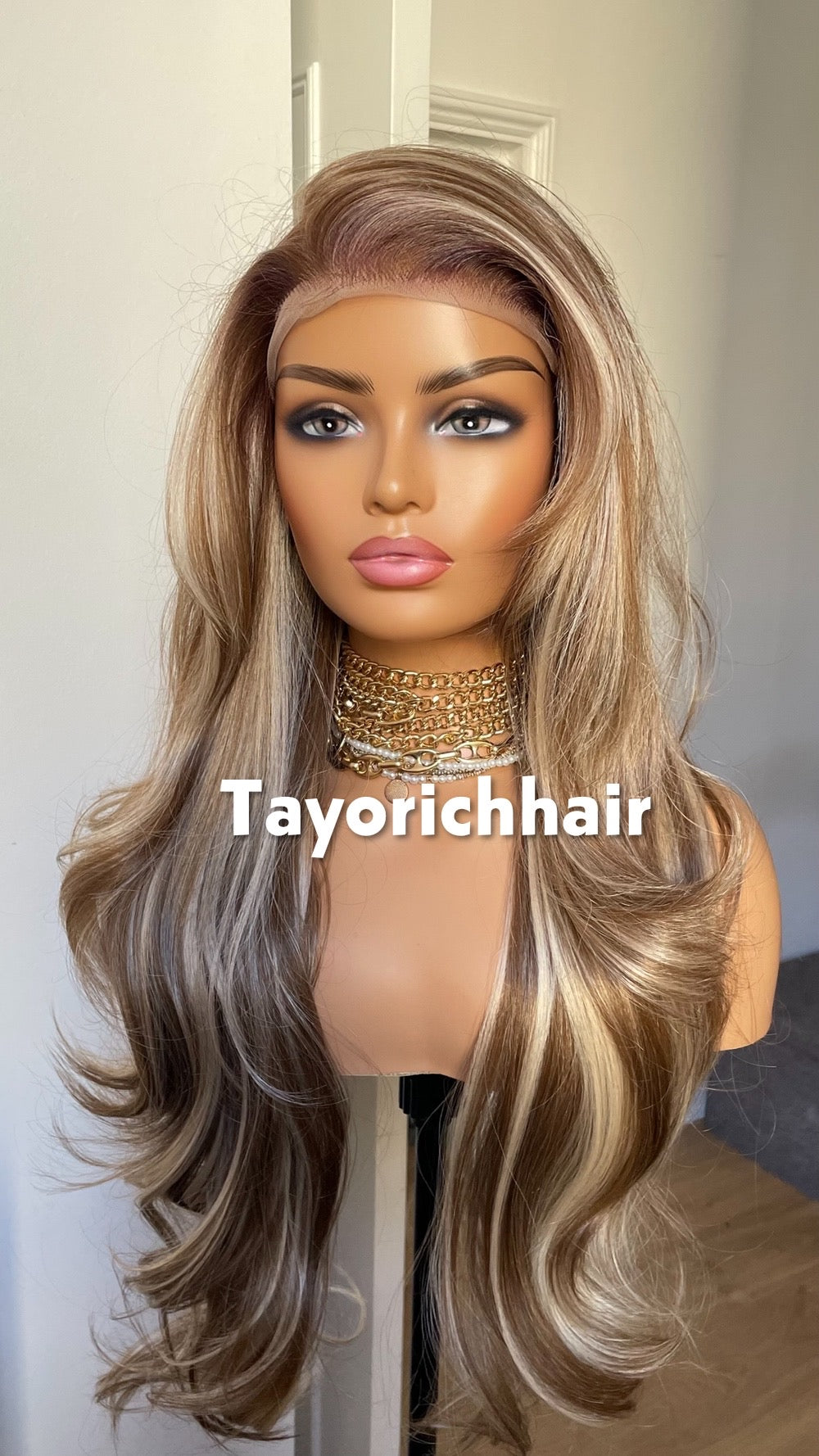 Mixed Blonde And Brown Lace Front Wig; Layered 24 Inch, Pre Plucked Hairline
