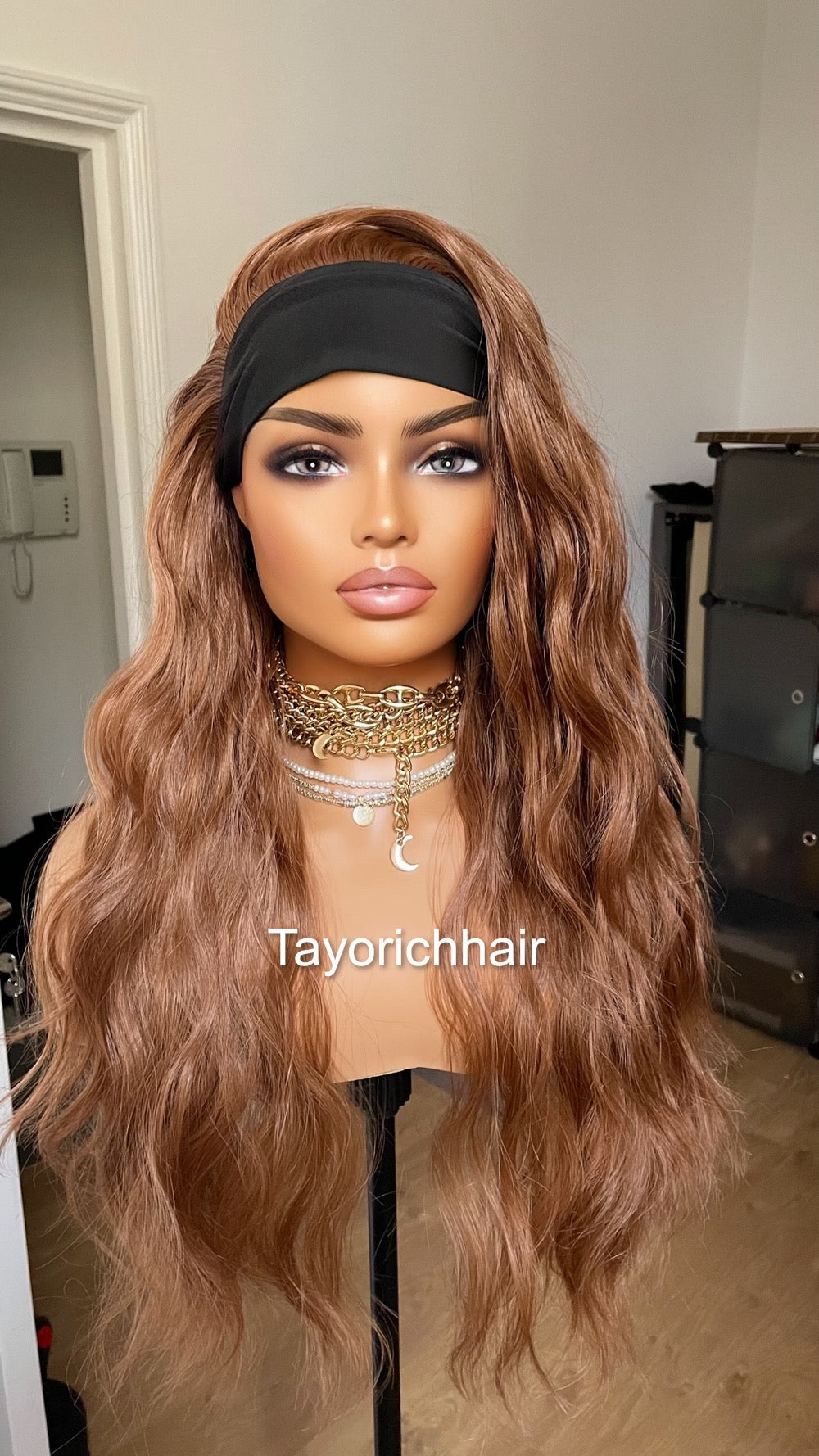Auburn Ponytail Headbang Synthetic Wig/ No Lace Wig/ Auburn Brown Updo Heat Safe Synthetic Wig For Women/ Auburn Wavy Hair Wig