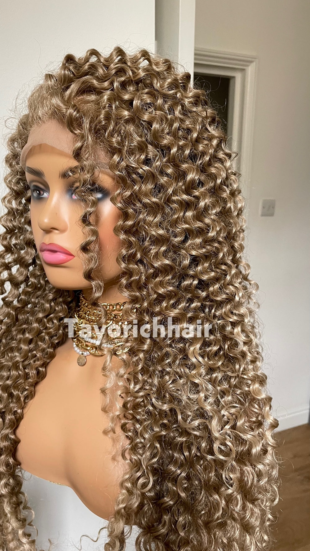 TayoRichHair | 24" Natural Ash Blonde Deep Spiral Curl Lace Front Wig (13x6 Lace)