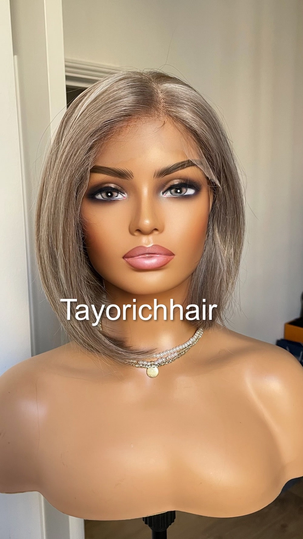 Grey Bob Wig | 10” Straight Heat-Safe Synthetic Lace Front Wig | Tayorichhair