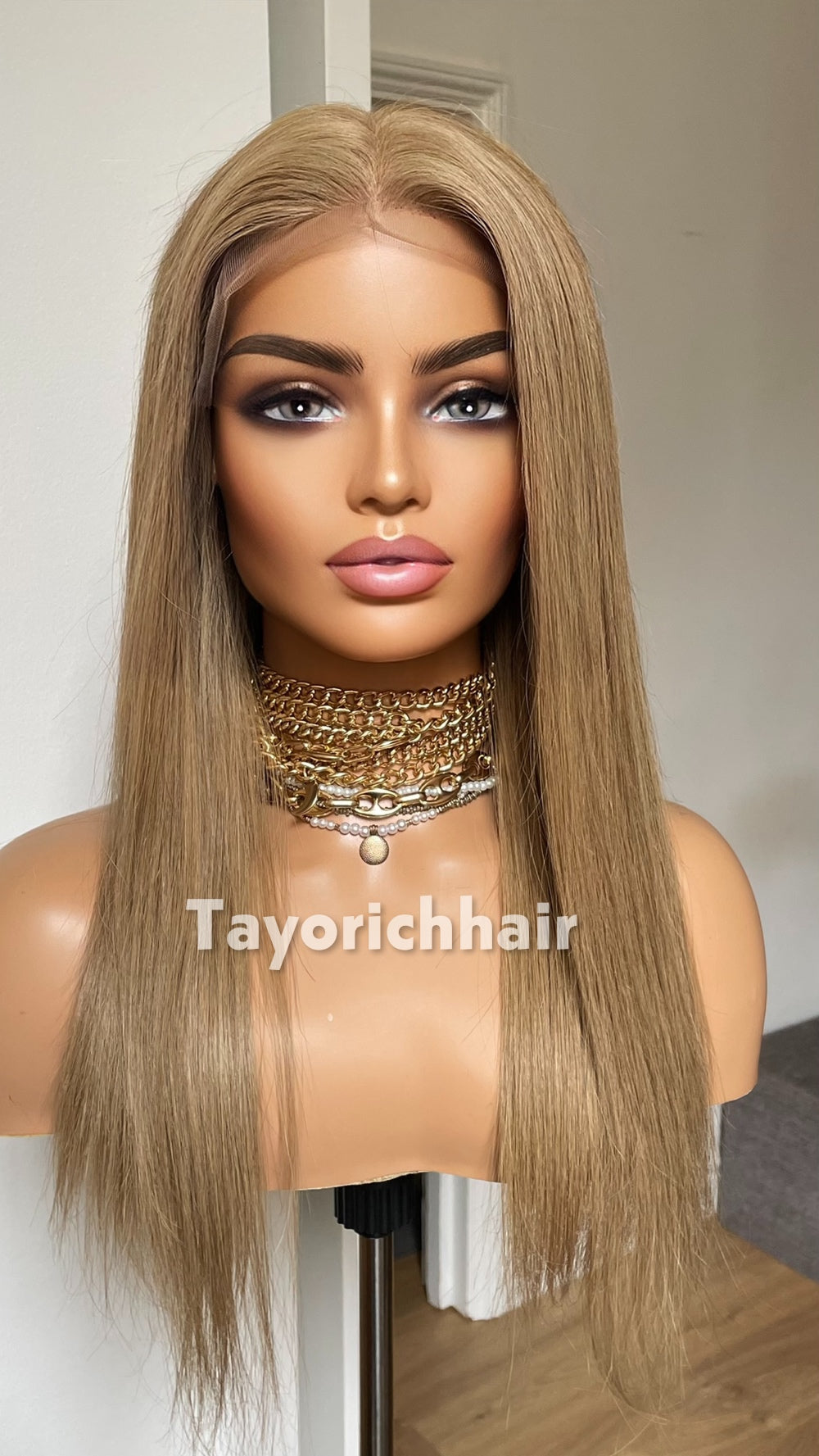 Golden Ash Blonde Human Hair Wig | 18” Straight