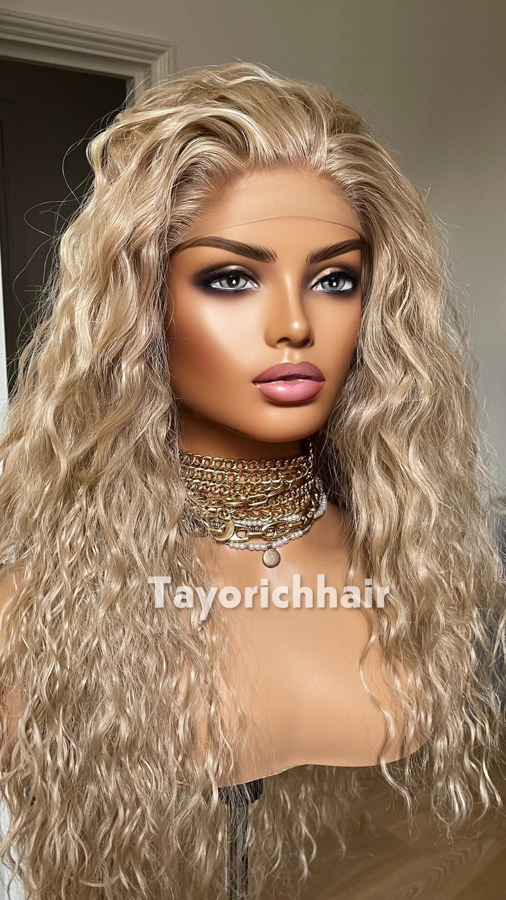 Medium Blonde Curly Wig | 10” Front 20” Back | Heat Safe Synthetic Lace Front Wig | 13x3 Transparent Lace | Small Cap | Tayorichhair