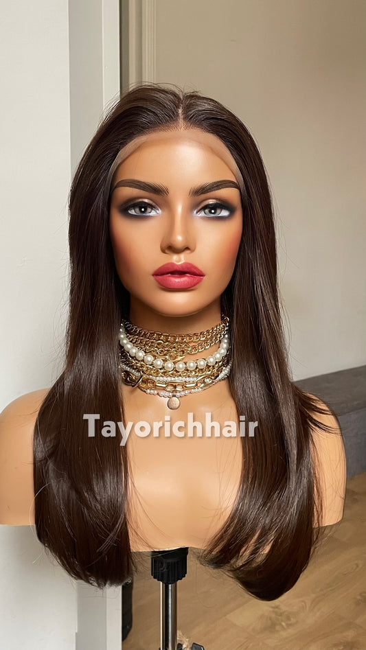Dark Brown 18” Feathered Layer Wig | Lightweight Lace Front
