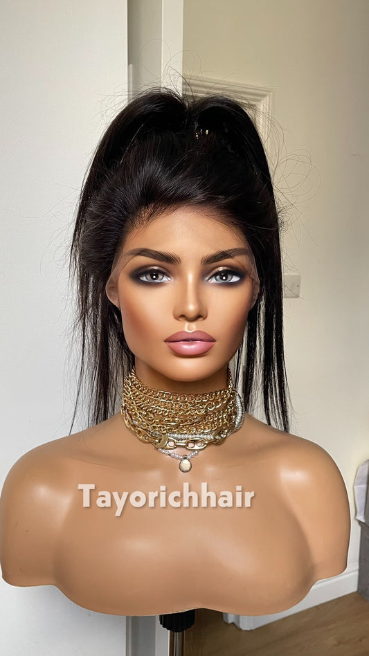Full Lace Wig•Full Human Hair Lace Wig•Up do Ponytail Human Hair Wig•Full Real Hair Wig•HD Lace Wig•22 Inches Human Hair Wig•Low Density Wig