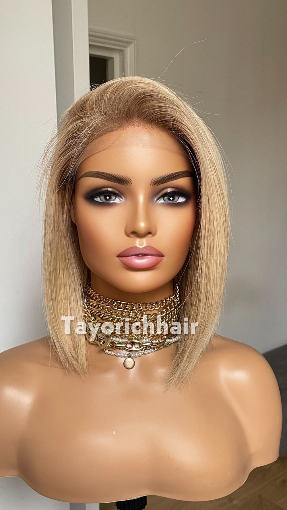 Glueless 12 Inch Blonde Bob Human Hair Wig - 150% Density, Silk Top European Virgin Hair