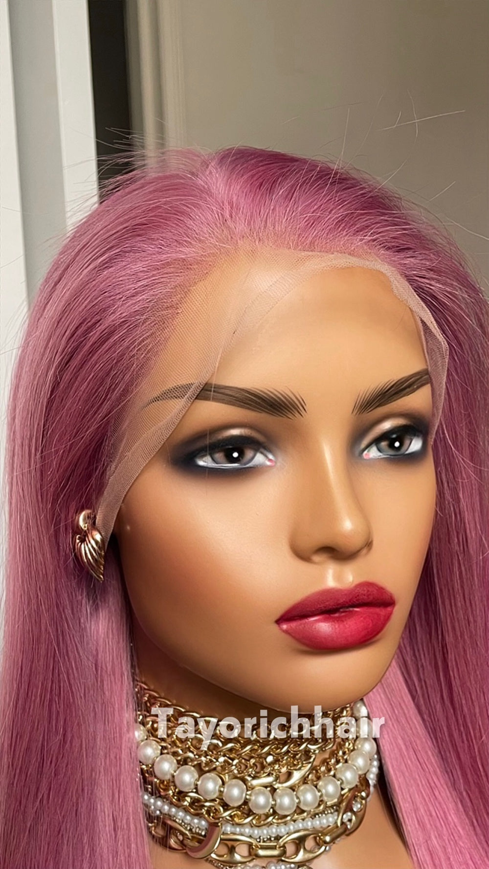 22-Inch Pastel Pink Straight Human Hair Wig – 13x4 Lace, 150% Density