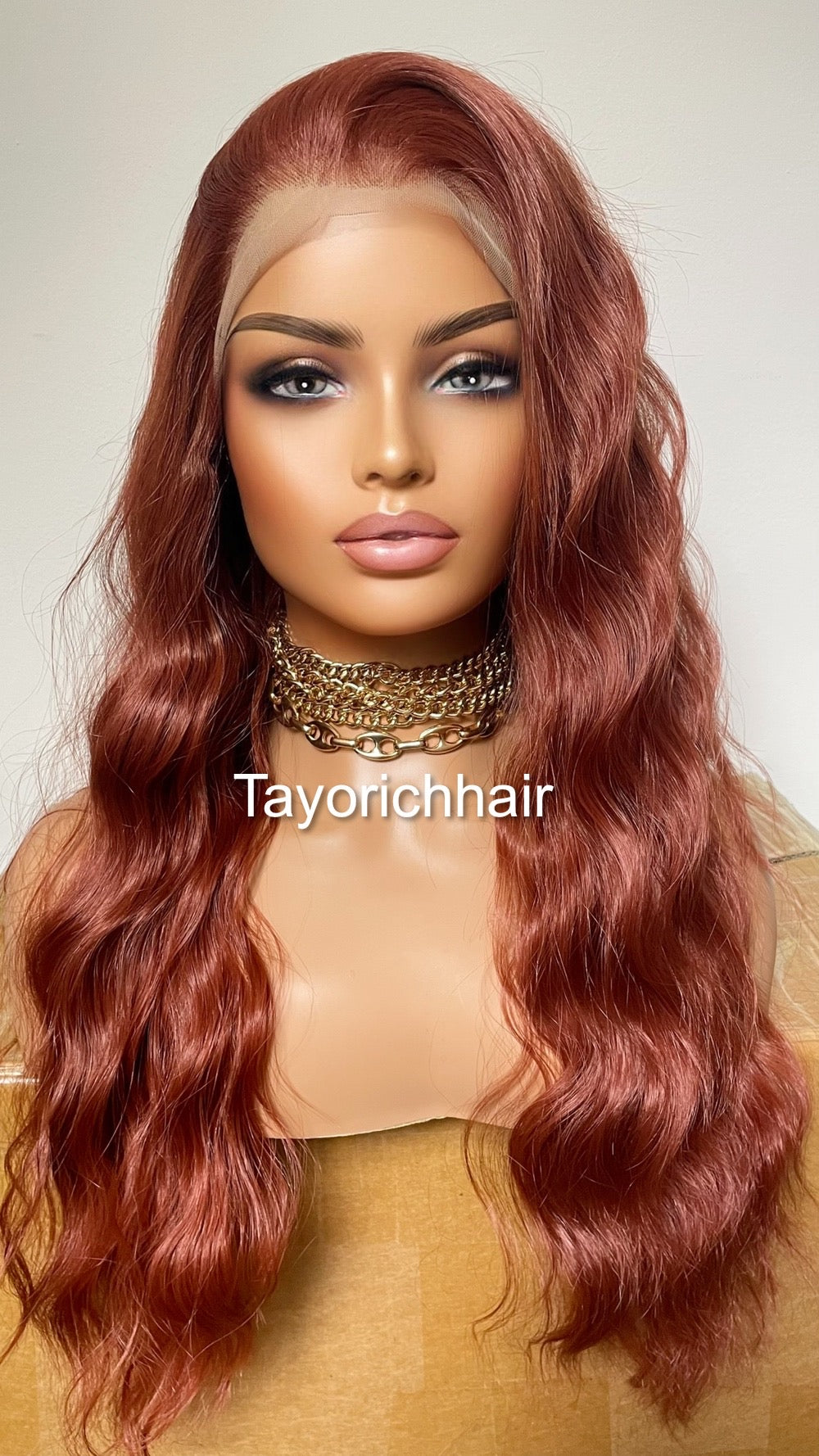 Copper Red Synthetic Lace Wig/ 13x4 Wide Swiss Lace/  22 Inches Free Part Wig Wavy Dark Red Hair Synthetic Wig For Women Dark Auburn Wig