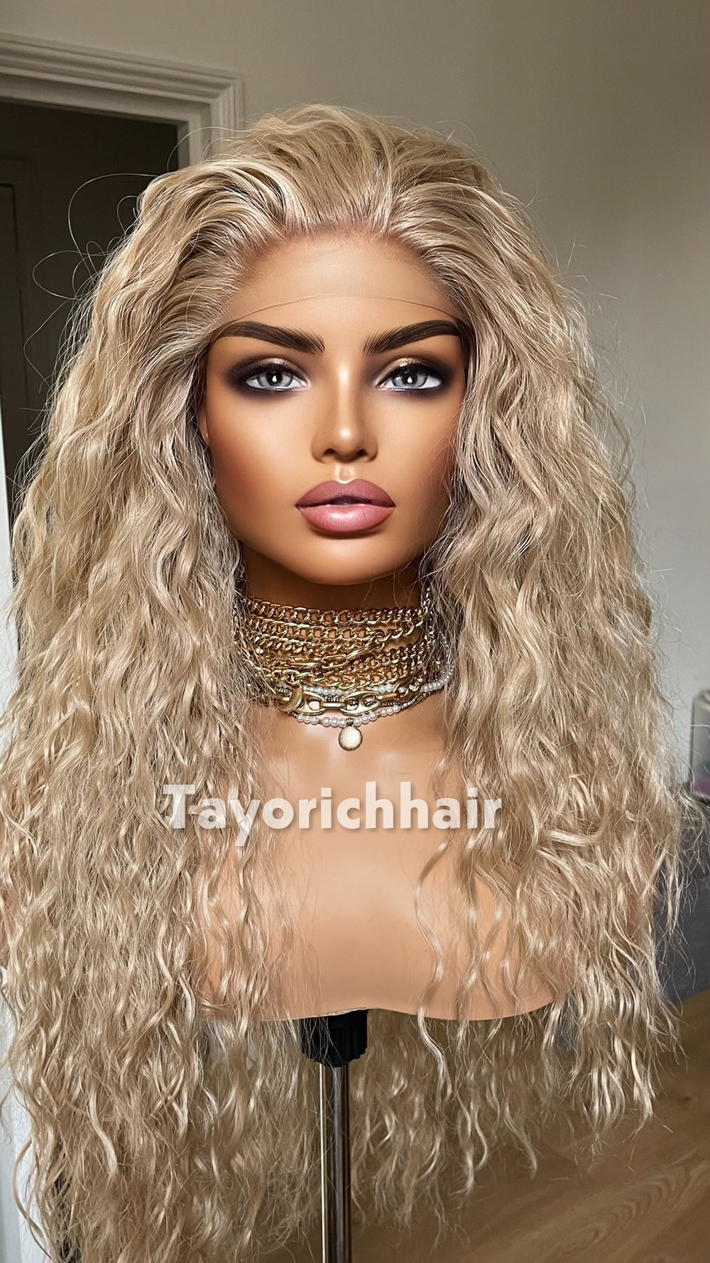 Medium Blonde Curly Wig | 10” Front 20” Back | Heat Safe Synthetic Lace Front Wig | 13x3 Transparent Lace | Small Cap | Tayorichhair