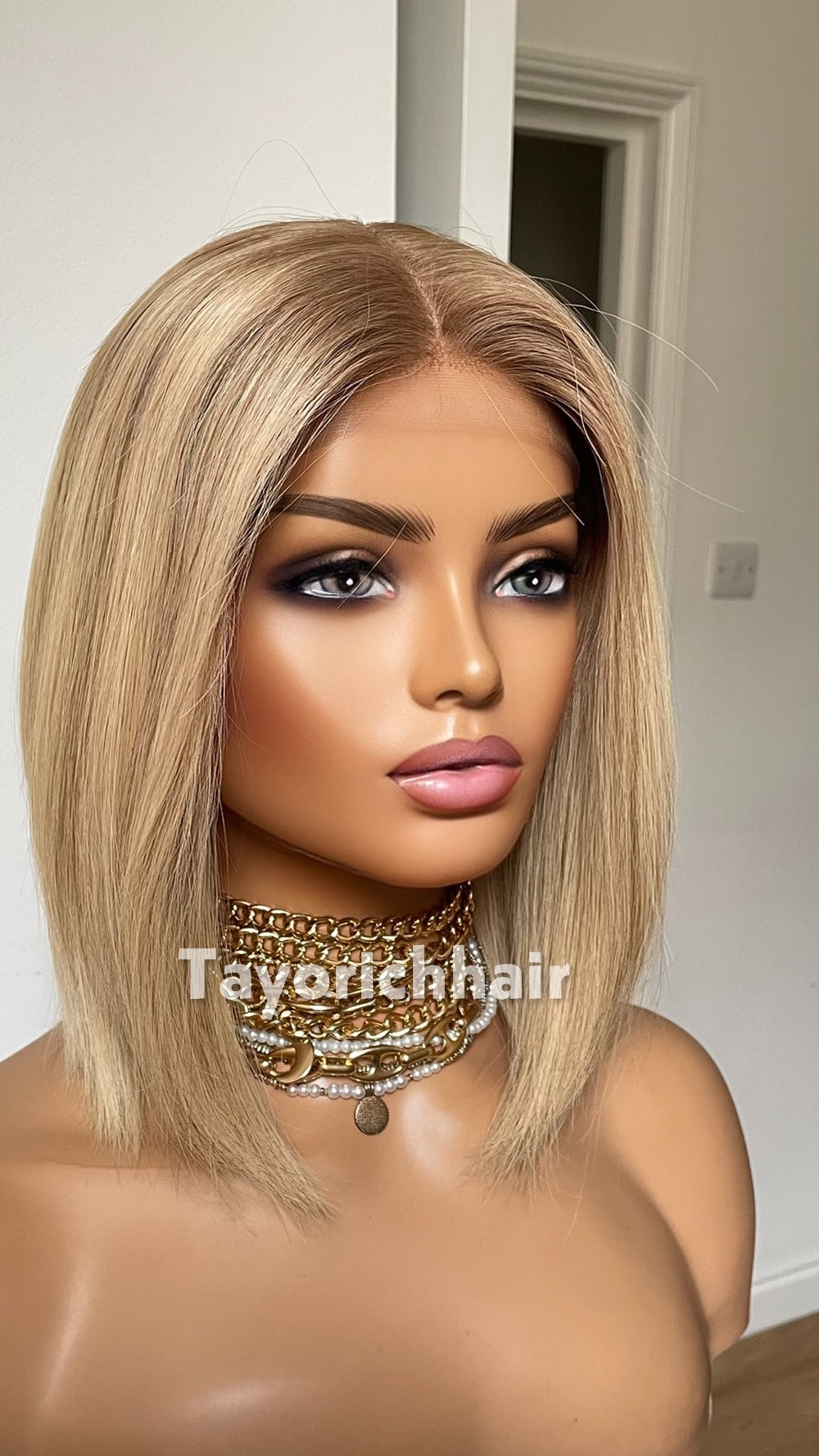 Glueless 12 Inch Blonde Bob Human Hair Wig - 150% Density, Silk Top European Virgin Hair