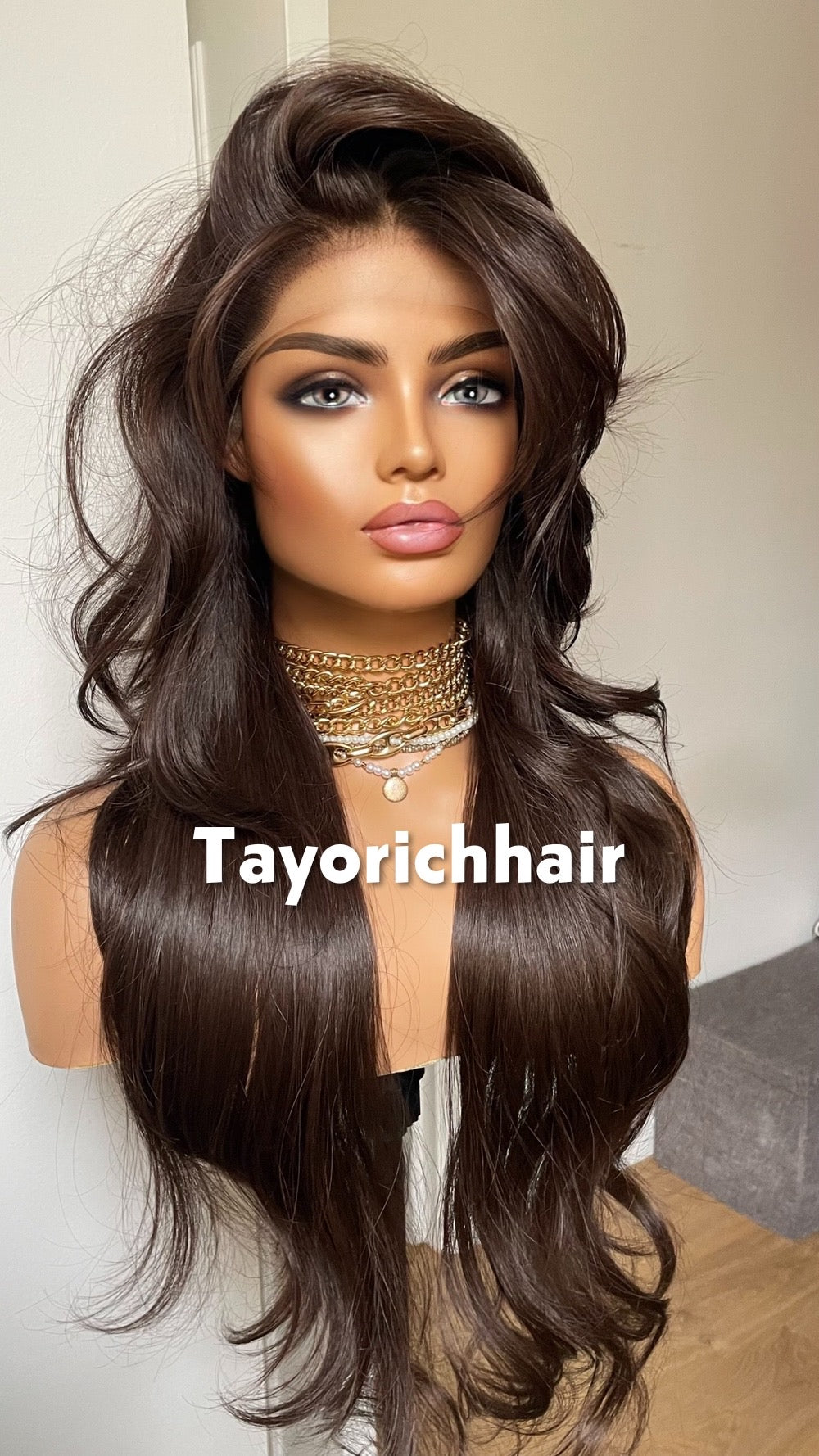 Tayorichhair Dark Brown Layered Glueless Synthetic Lace Front Wig (10"-22")