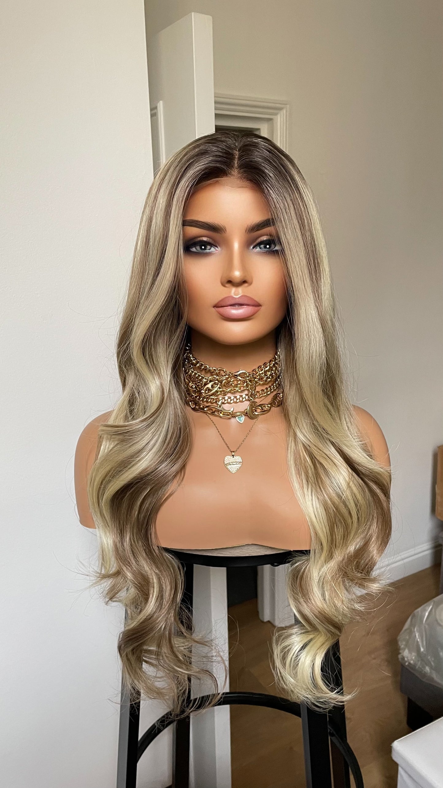 Rooted Mixed Blonde Synthetic Lace Front Wig