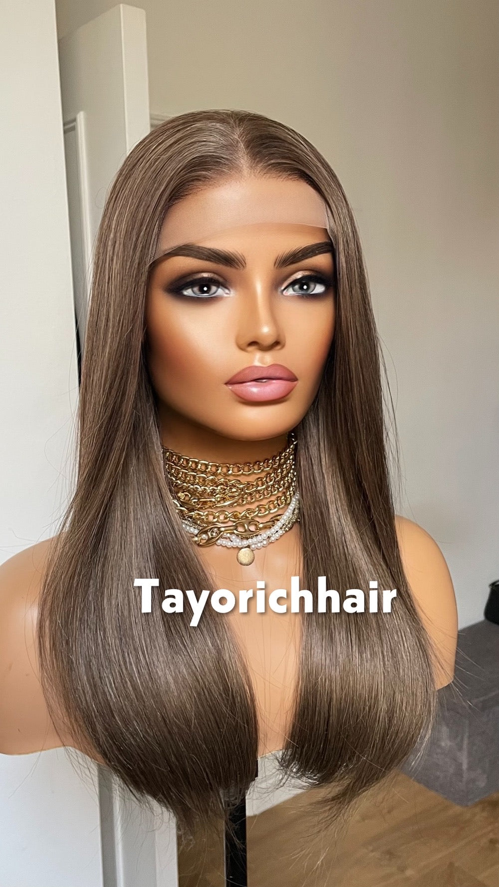 Dark Ash Blonde Straight Wig- 16 Inch Lace Front, Heat Resistant Synthetic Hair