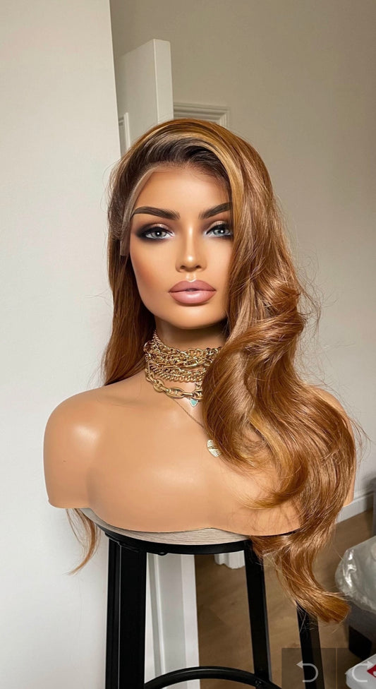 Ginger Auburn Synthetic Lace Wig With Dark Roots/ 20 Inches Soft Hair Luxury Synthetic Wig For Women Hairloss Alopecia/13x4 Lace Middle Part