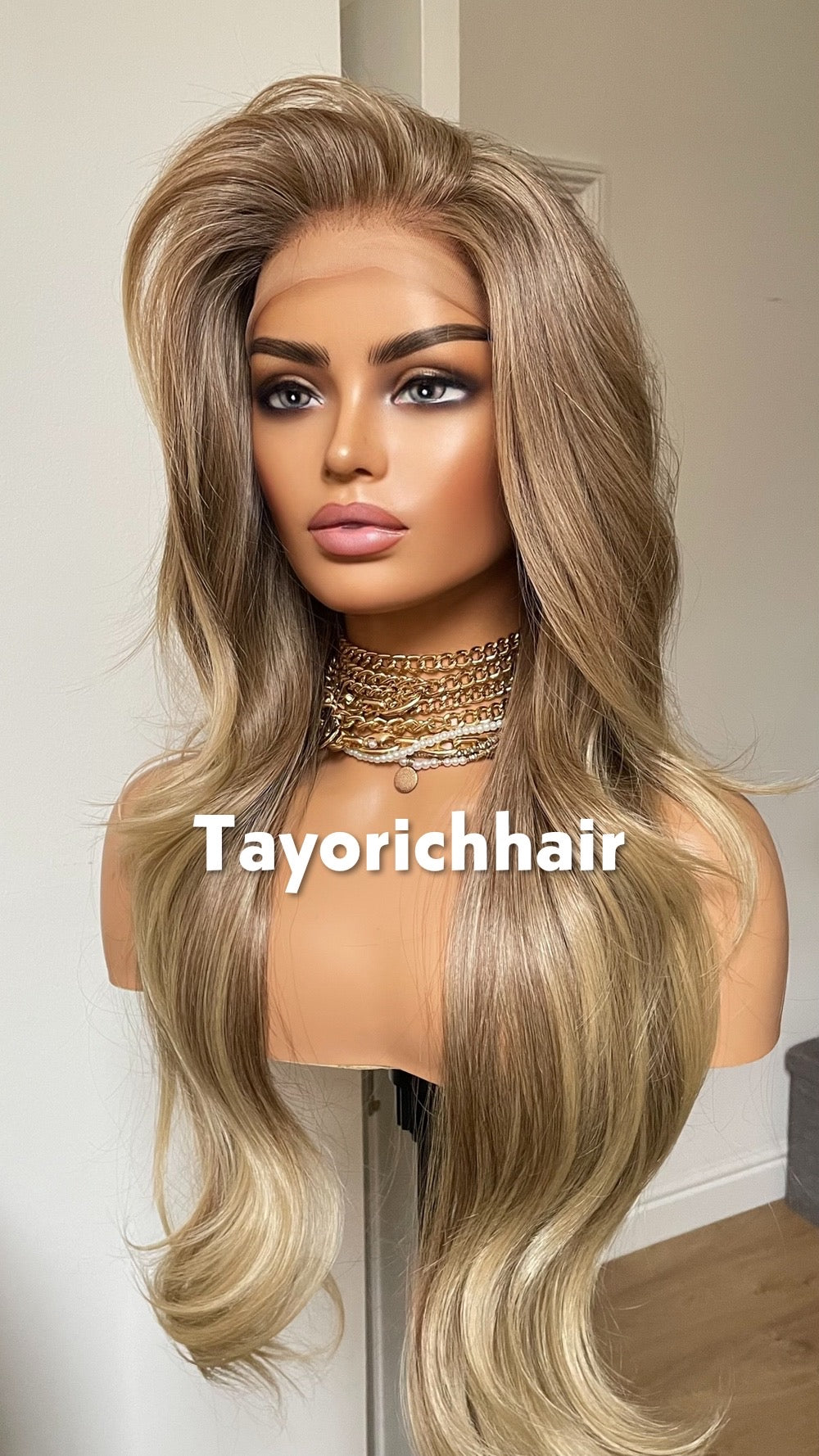 Ash Blonde Heat Safe Synthetic Lace Front Wig | 24” Layered | 13x6 Transparent Lace | Glueless | Tayorichhair