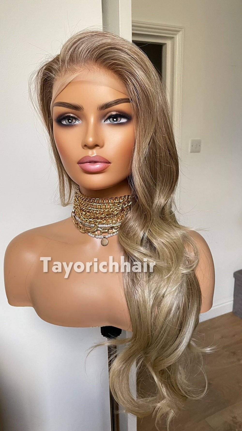 Ash Blonde Heat Safe Synthetic Lace Front Wig | 24” Layered | 13x6 Transparent Lace | Glueless | Tayorichhair