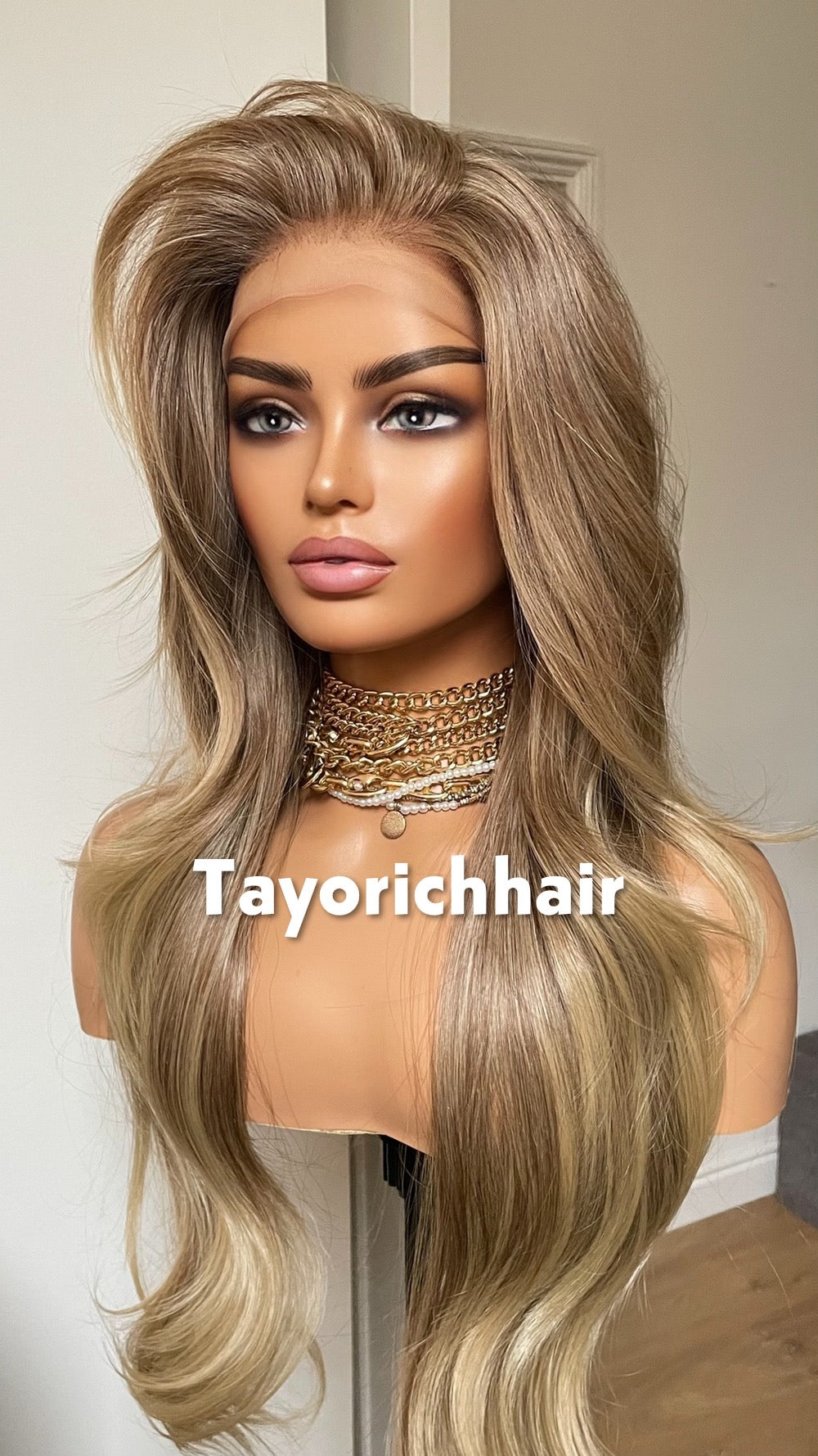 Ash Blonde Heat Safe Synthetic Lace Front Wig | 24” Layered | 13x6 Transparent Lace | Glueless | Tayorichhair