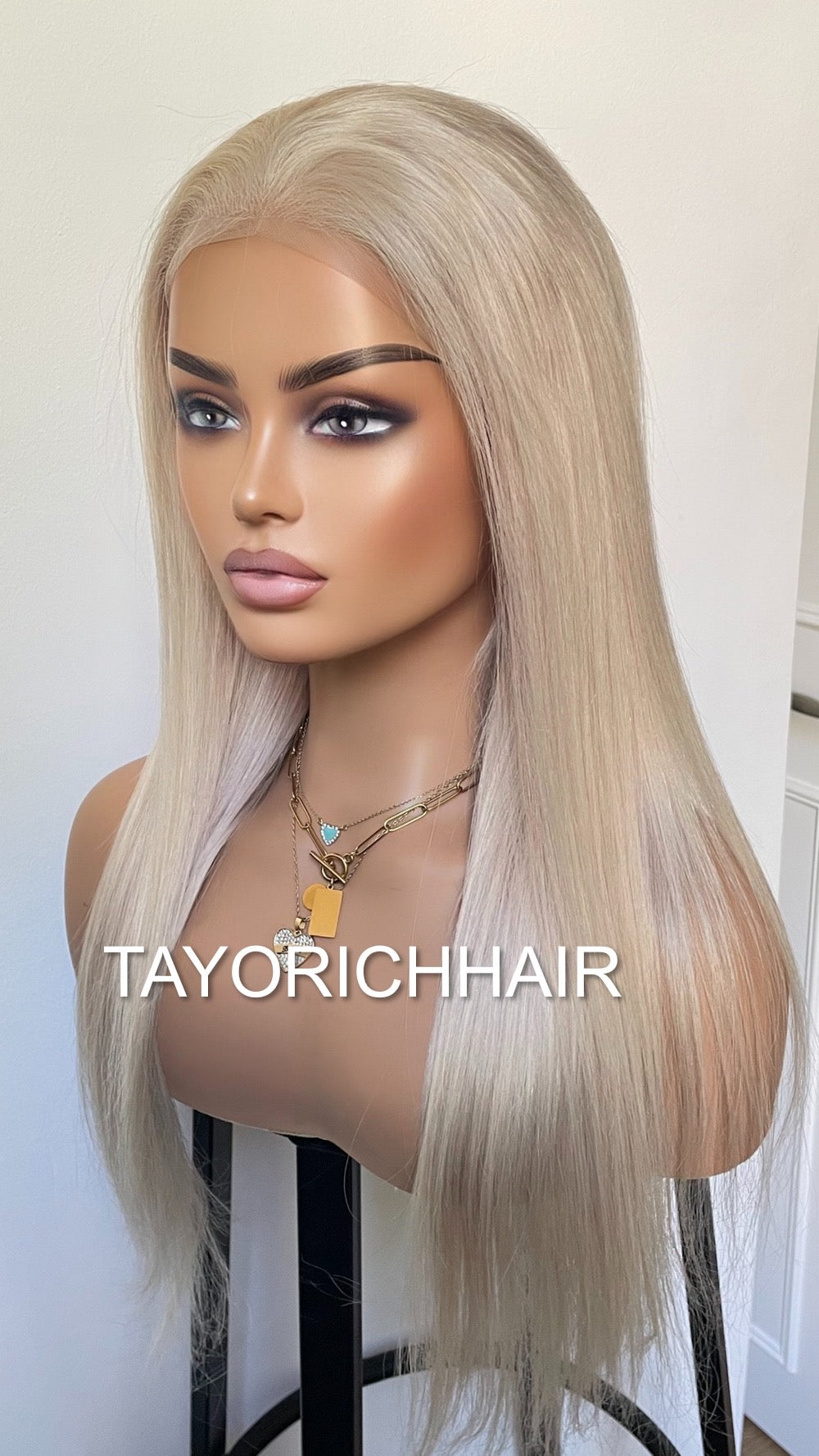 Platinum Blonde Straight Human Hair Wig In 20 Inches•HD Lace Front Wig With Free Part•Soft Hair Wig For Women Hairloss Alopecia•180% Density
